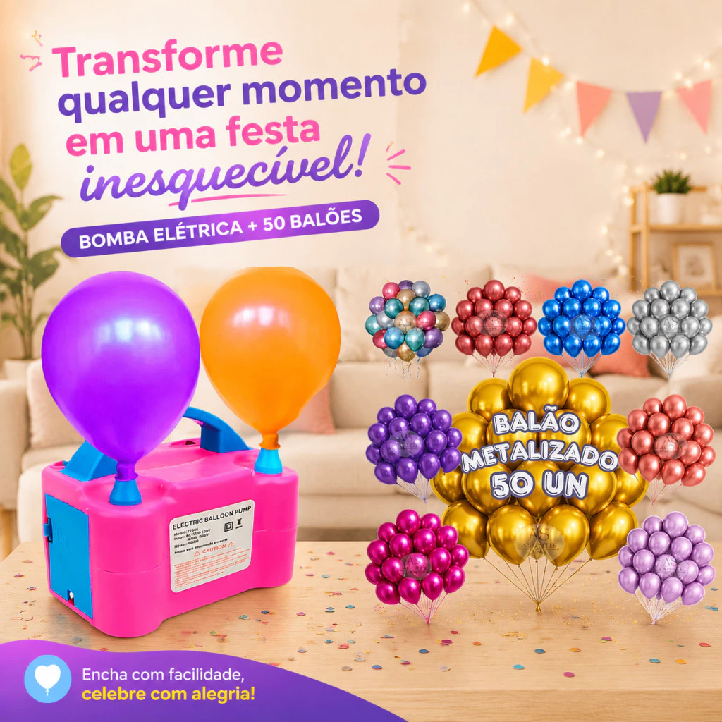 220V Inflador Bomba Elétrica Bexigas Balões 2 Bicos Festa Balões Brilhantes