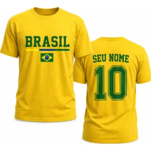 Camisa Brasil Personalizada Com Nome 100% Algodao Copa Hexa