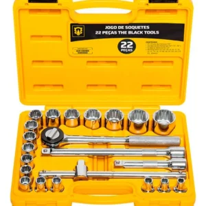 Jogo Kit De Soquetes Ferramentas Manuais Chave Catraca Reversível 1/2 Pol 8 A 32mm Cor Amarelo Bcs022 The Black Tools