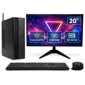 Kit Computador Completo Intel Core i5 8GB SSD 256GB Monitor 20” LED + Teclado e Mouse Sem Fio + Adaptador WiFi USB Dual Band 600Mbps com Antena | PC Desktop
