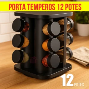 Porta Temperos Profissional Giratório 12 6 Potes Vidro OFERTA Tampa Dosadora Organizador Condimentos