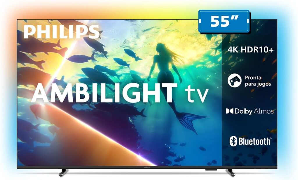 Smart TV Ambilight PHILIPS 55" 4K, 55PUG8100/78 | Comando de Voz, HDR10+/Dolby Atmos, VRR/ALLM, Bluetooth
