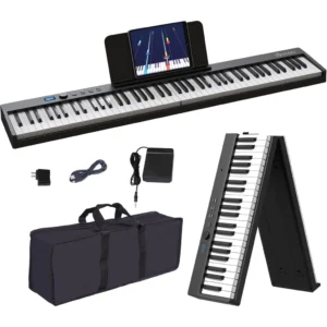 Teclado de piano dobrável, teclado de piano dobrável de tamanho normal com 88 teclas semi-contrapesadas, teclado eletrôn