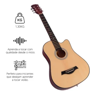 Violão Acústico Clássico para Iniciantes Destros Cordas de Aço 6 Cordas Instrumento Musical Estudo e Lazer