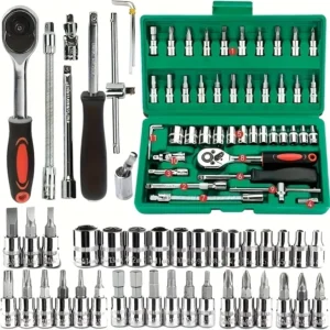 46 Peças Verde Kit Chaves Jogo Catraca Reversível Soquetes Maleta Promoção