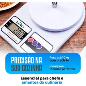 Balança Digital De Precisão 10kg Davely Cook Cozinha Para Uso Domestico E Profissional Fitness Ideal Para Dietas Treinos Alimentos Confeitaria Nutrição Branco