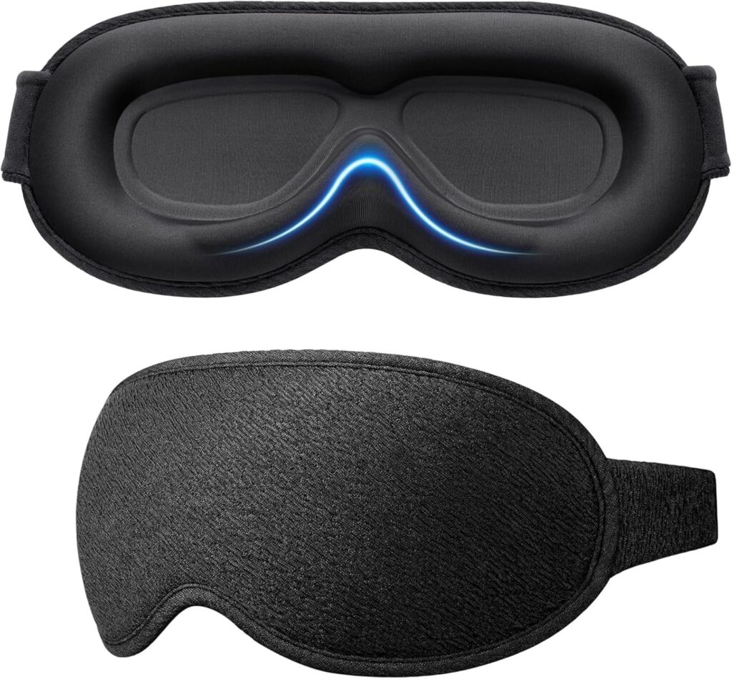 Máscara de Dormir 3D Blackout Confortável Sem Pressão nos Olhos – Espuma de Memória Macia, Bloqueio de Luz Total, Ajustável para Sono Profundo, Viagem, Descanso e Relaxamento
