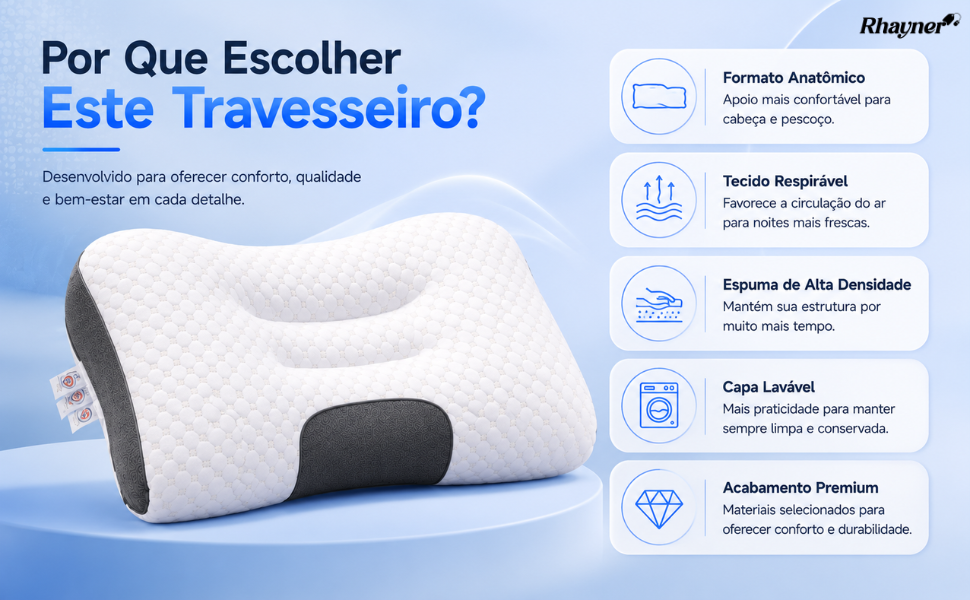 Travesseiro Cervical Ortopédico Espuma Ergonômico Anatômico 74x48 cm