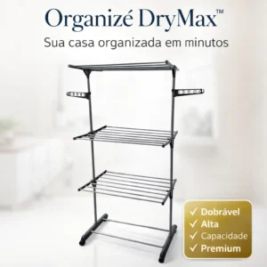 Varal de Chão Triplo Dobrável Organizé DryMax™ com Bandejas e Cabideiro | Varal Vertical Multiuso Grande para Apartament